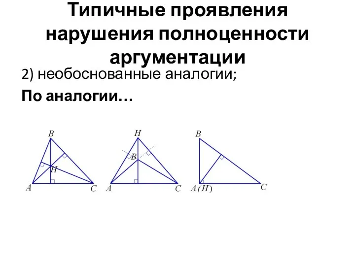 Типичные проявления нарушения полноценности аргументации 2) необоснованные аналогии; По аналогии…