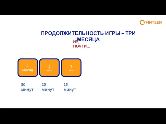 ПРОДОЛЖИТЕЛЬНОСТЬ ИГРЫ – ТРИ МЕСЯЦА НУ, ПОЧТИ… 1 месяц 2 месяц 3