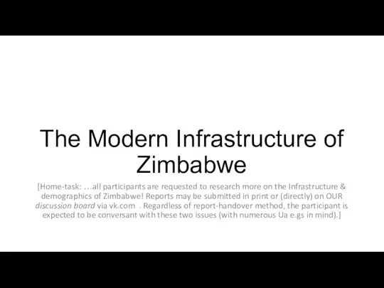 The Modern Infrastructure of Zimbabwe [Home-task: …all participants are requested to research