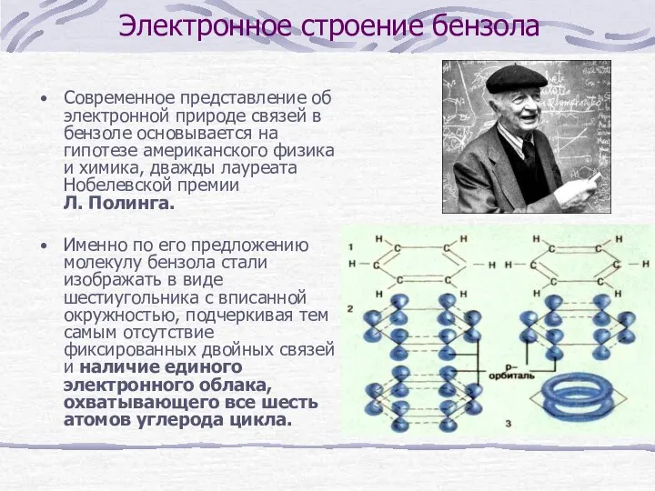 Электронное строение бензола Современное представление об электронной природе связей в бензоле основывается