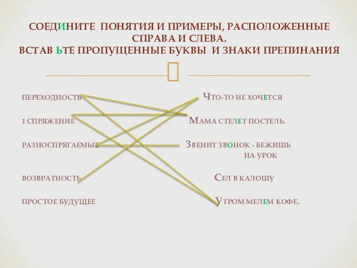 ПЕРЕХОДНОСТЬ ЧТО-ТО НЕ ХОЧЕТСЯ 1 СПРЯЖЕНИЕ МАМА СТЕЛЕТ ПОСТЕЛЬ. РАЗНОСПРЯГАЕМЫЕ ЗВЕНИТ ЗВОНОК