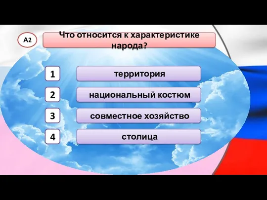 Что относится к характеристике народа? А2 национальный костюм территория совместное хозяйство столица 1 2 3 4