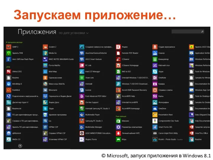 Запускаем приложение… © Microsoft, запуск приложения в Windows 8.1