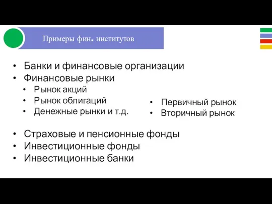 Банки и финансовые организации Финансовые рынки Рынок акций Рынок облигаций Денежные рынки