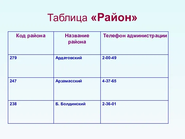 Таблица «Район»