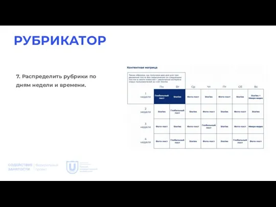 РУБРИКАТОР 7. Распределить рубрики по дням недели и времени.