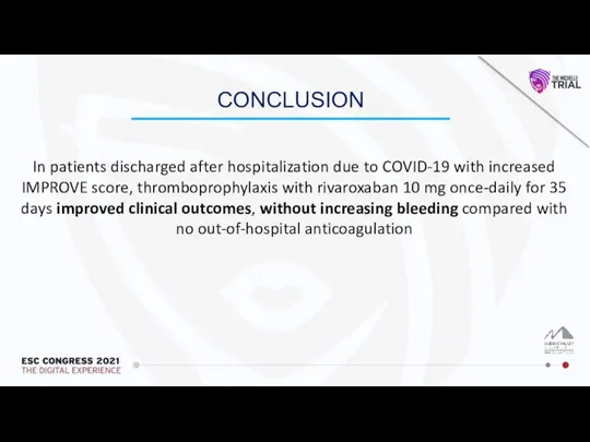 CONCLUSION In patients discharged after hospitalization due to COVID-19 with increased IMPROVE