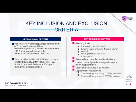 KEY INCLUSION AND EXCLUSION CRITERIA