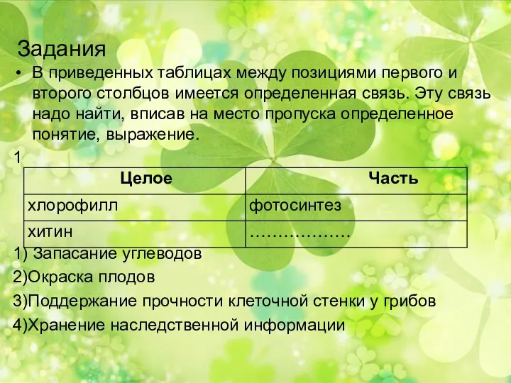 Задания В приведенных таблицах между позициями первого и второго столбцов имеется определенная