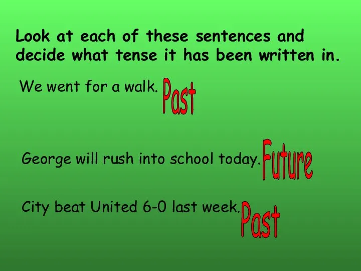 Look at each of these sentences and decide what tense it has