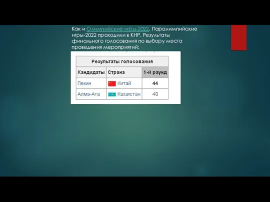 Как и Олимпийские игры-2022, Паралимпийские игры-2022 проходили в КНР. Результаты финального голосования