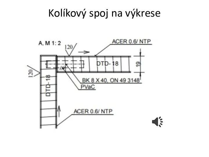 Kolíkový spoj na výkrese