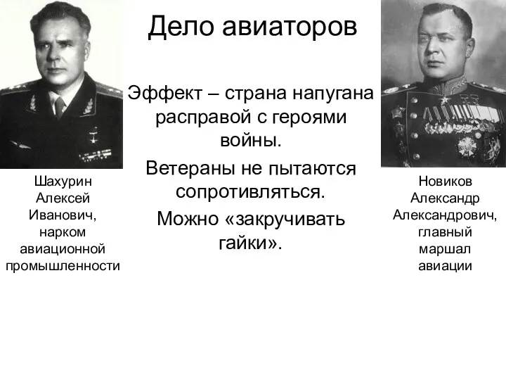 Дело авиаторов Эффект – страна напугана расправой с героями войны. Ветераны не