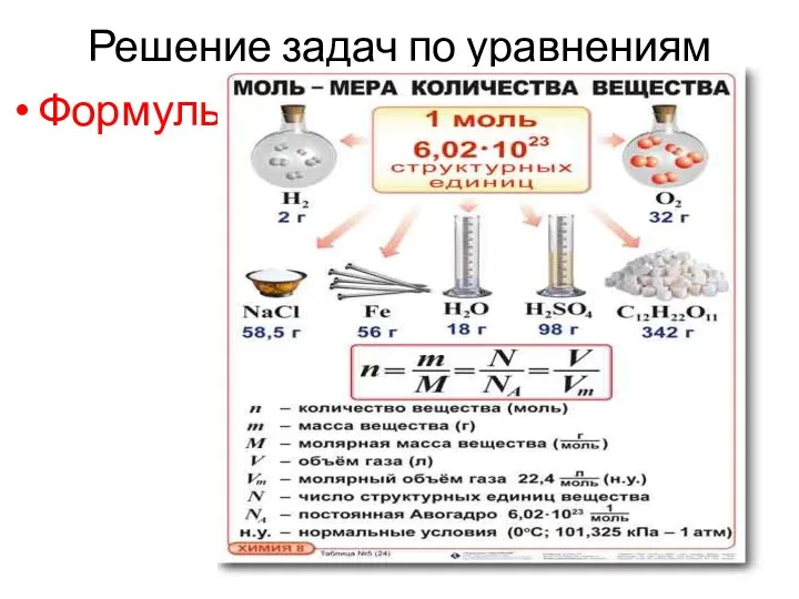 Решение задач по уравнениям Формулы