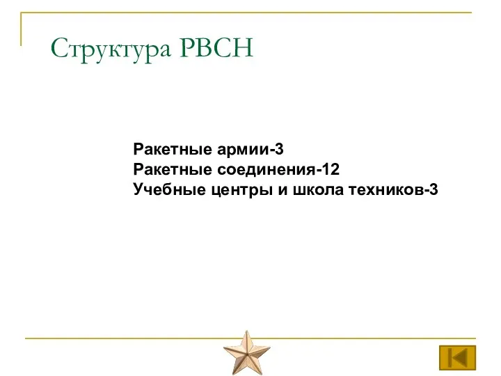 Ракетные армии-3 Ракетные соединения-12 Учебные центры и школа техников-3 Структура РВСН