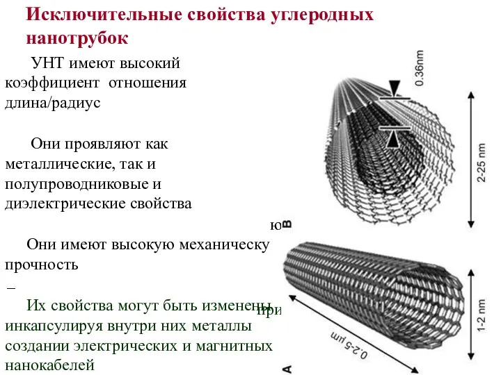 ю при УНТ имеют высокий коэффициент отношения длина/радиус Они проявляют как металлические,