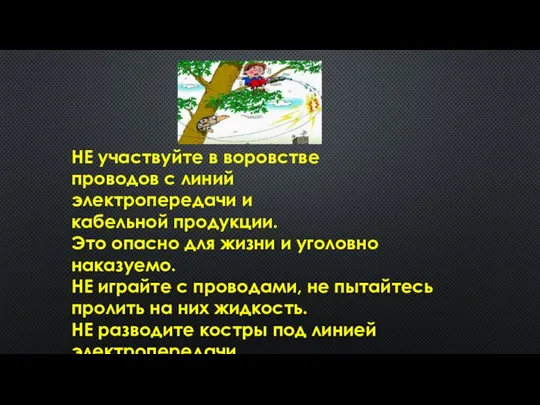 НЕ участвуйте в воровстве проводов с линий электропередачи и кабельной продукции. Это