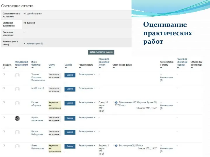Оценивание практических работ