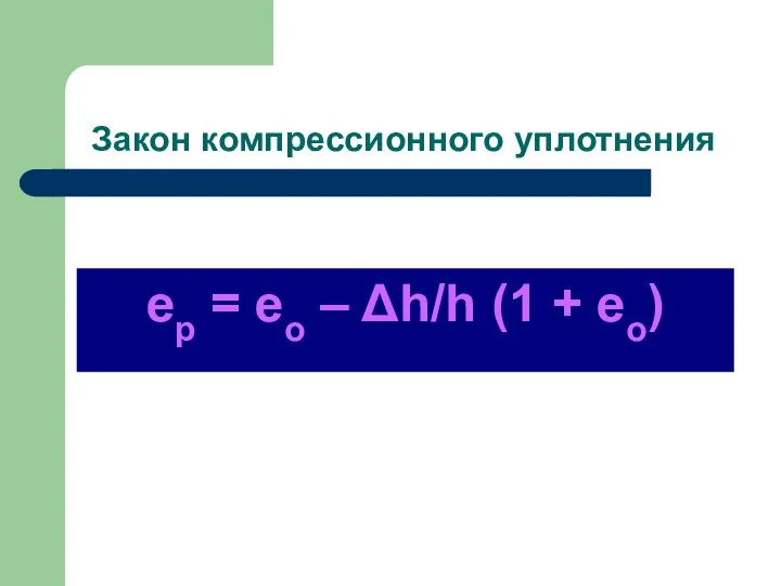 Закон компрессионного уплотнения ep = eo – Δh/h (1 + eo)