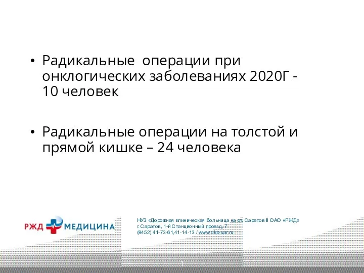 Радикальные операции при онклогических заболеваниях 2020Г - 10 человек Радикальные операции на