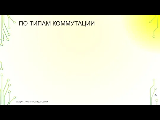 ПО ТИПАМ КОММУТАЦИИ ЛЕКЦИЯ 6. РАЗЛИЧИЕ ВИДОВ СВЯЗИ