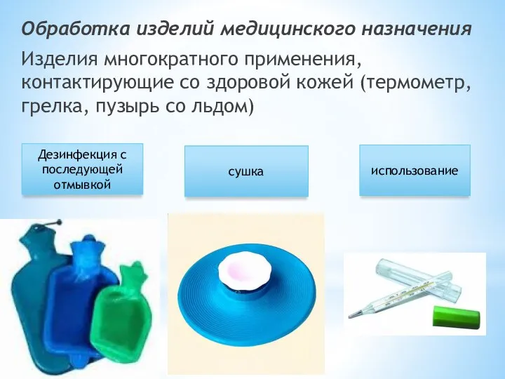 Обработка изделий медицинского назначения Изделия многократного применения, контактирующие со здоровой кожей (термометр,