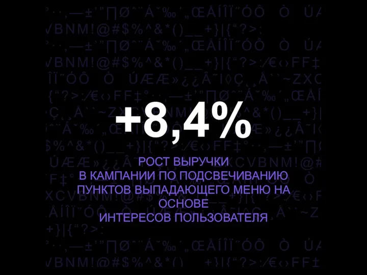 +8,4% РОСТ ВЫРУЧКИ В КАМПАНИИ ПО ПОДСВЕЧИВАНИЮ ПУНКТОВ ВЫПАДАЮЩЕГО МЕНЮ НА ОСНОВЕ ИНТЕРЕСОВ ПОЛЬЗОВАТЕЛЯ