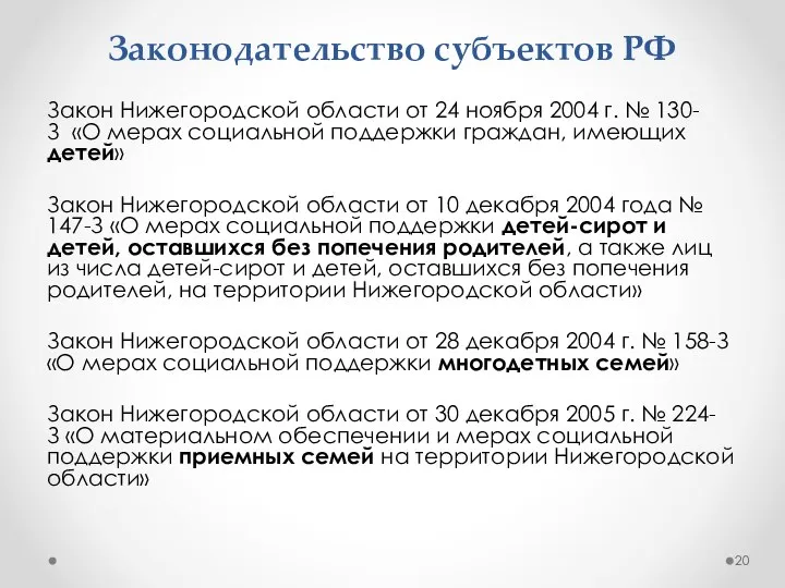Законодательство субъектов РФ Закон Нижегородской области от 24 ноября 2004 г. №