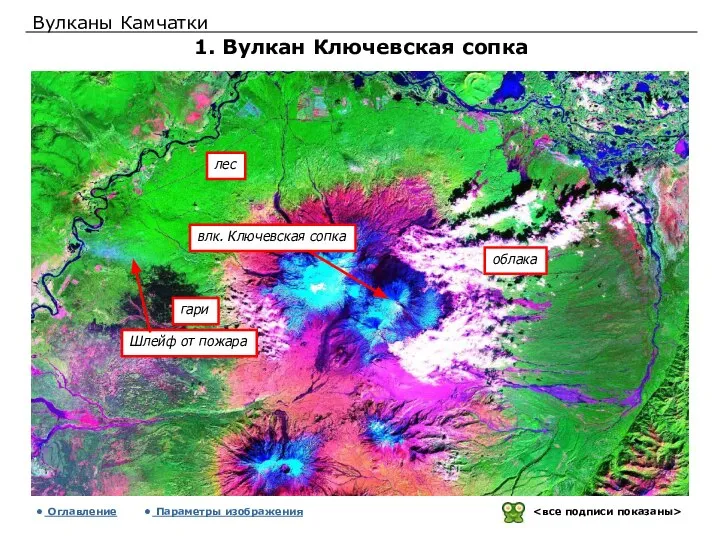 Вулканы Камчатки 1. Вулкан Ключевская сопка облака лес Оглавление Параметры изображения