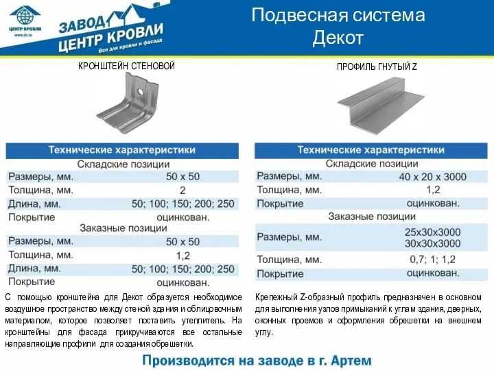 Подвесная система Декот КРОНШТЕЙН СТЕНОВОЙ С помощью кронштейна для Декот образуется необходимое