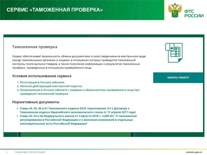 СЕРВИС «ТАМОЖЕННАЯ ПРОВЕРКА» НАЗВАНИЕ ПРЕЗЕНТАЦИИ
