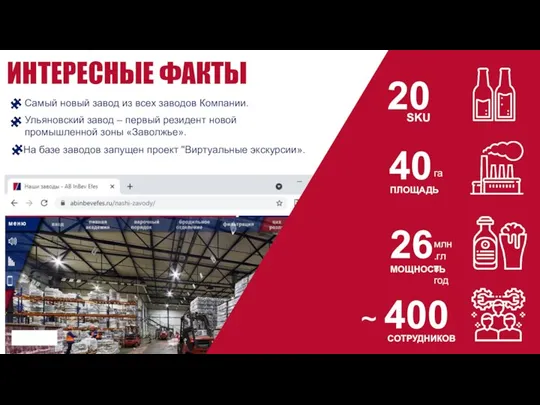 ИНТЕРЕСНЫЕ ФАКТЫ 26 20 SKU 40 ПЛОЩАДЬ млн.гл в год га МОЩНОСТЬ