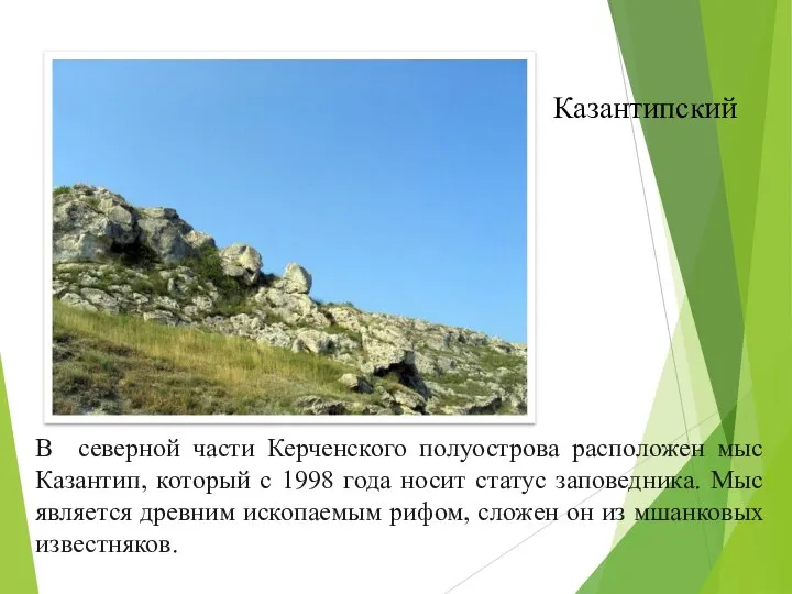 Казантипский В северной части Керченского полуострова расположен мыс Казантип, который с 1998