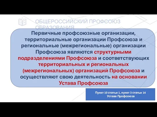 ОБЩЕРОССИЙСКИЙ ПРОФСОЮЗ ОБРАЗОВАНИЯ Первичные профсоюзные организации, территориальные организации Профсоюза и региональные (межрегиональные)