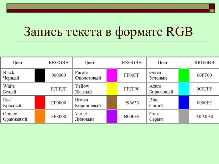 Запись текста в формате RGB