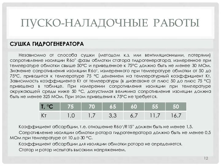 ПУСКО-НАЛАДОЧНЫЕ РАБОТЫ Независимо от способа сушки (методом к.з. или вентиляционными, потерями) сопротивление