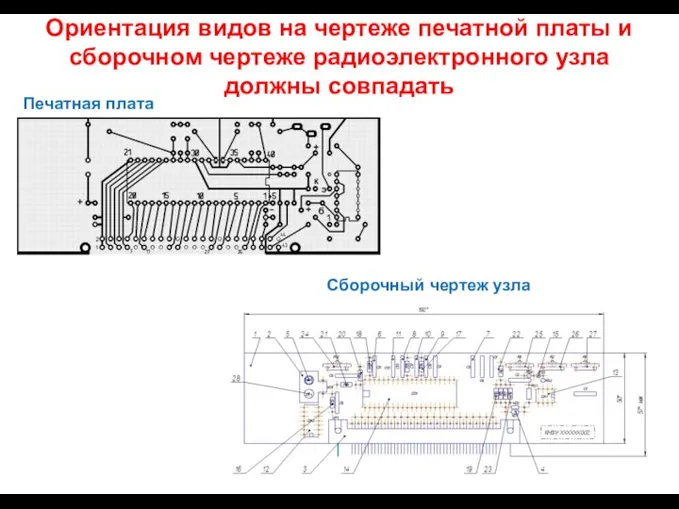 Ориентация видов на чертеже печатной платы и сборочном чертеже радиоэлектронного узла должны