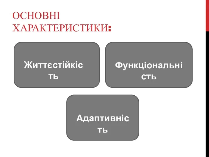 ОСНОВНІ ХАРАКТЕРИСТИКИ: Життєстійкість Функціональність Адаптивність