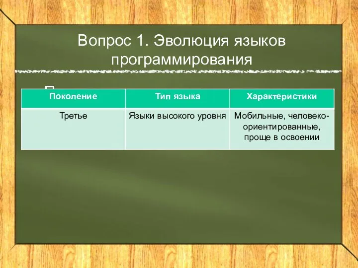 Вопрос 1. Эволюция языков программирования Подтемы