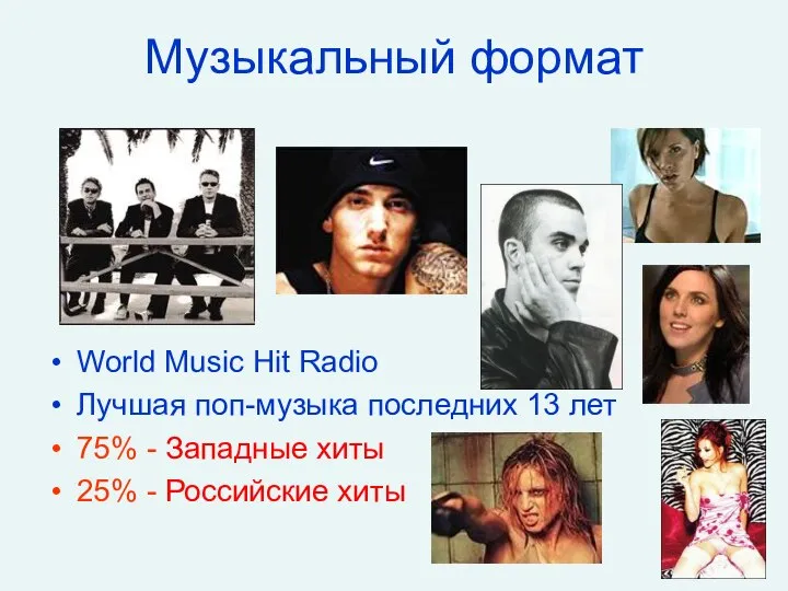 Музыкальный формат World Music Hit Radio Лучшая поп-музыка последних 13 лет 75%