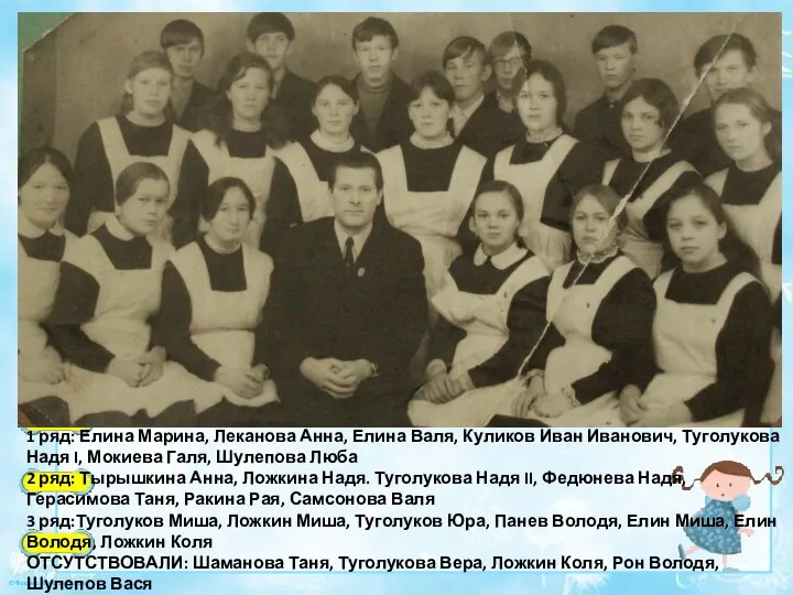 1 ряд: Елина Марина, Леканова Анна, Елина Валя, Куликов Иван Иванович, Туголукова