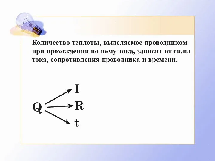 Количество теплоты, выделяемое проводником при прохождении по нему тока, зависит от силы