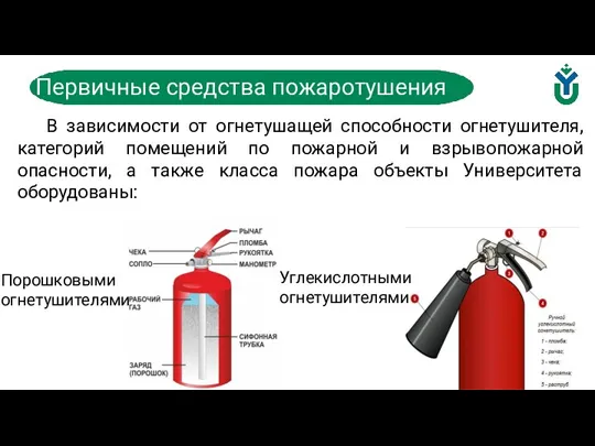 В зависимости от огнетушащей способности огнетушителя, категорий помещений по пожарной и взрывопожарной