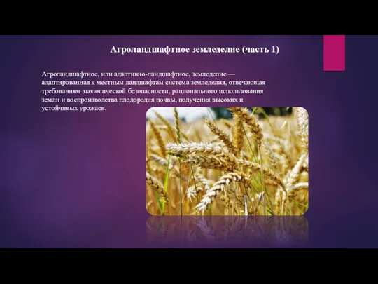 Агроландшафтное земледелие (часть 1) Агроландшафтное, или адаптивно-ландшафтное, земледелие — адаптированная к местным