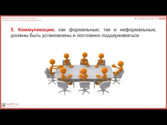 5. Коммуникации, как формальные, так и неформальные, должны быть установлены и постоянно поддерживаться