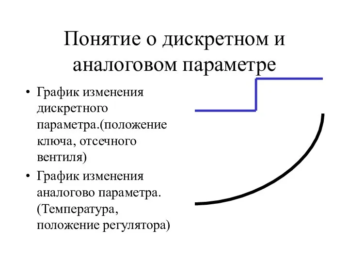 Понятие о дискретном и аналоговом параметре График изменения дискретного параметра.(положение ключа, отсечного