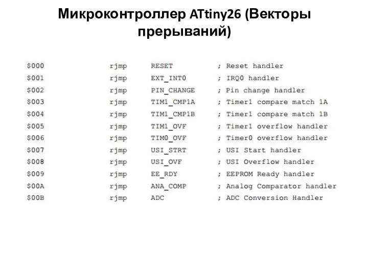 Микроконтроллер ATtiny26 (Векторы прерываний)