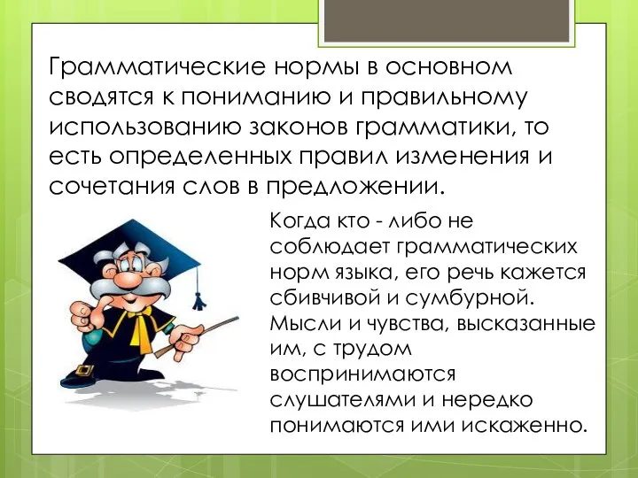 Грамматические нормы в основном сводятся к пониманию и правильному использованию законов грамматики,