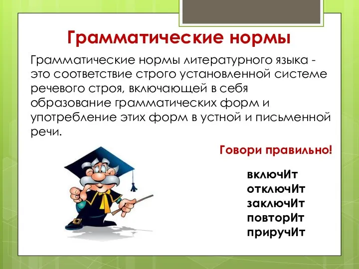 Грамматические нормы Грамматические нормы литературного языка - это соответствие строго установленной системе