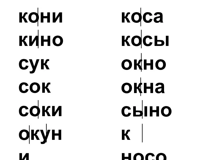 кони кино сук сок соки окуни коса косы окно окна сынок носок